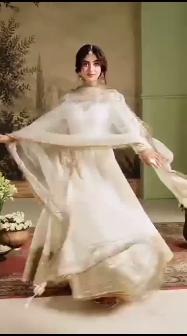 Sajal Ali Stunning White Dress Design Fashion Style