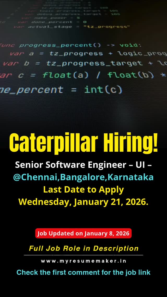 🧑‍💻 Position Senior Software Engineer – UI 📅 Important Dates Position ...