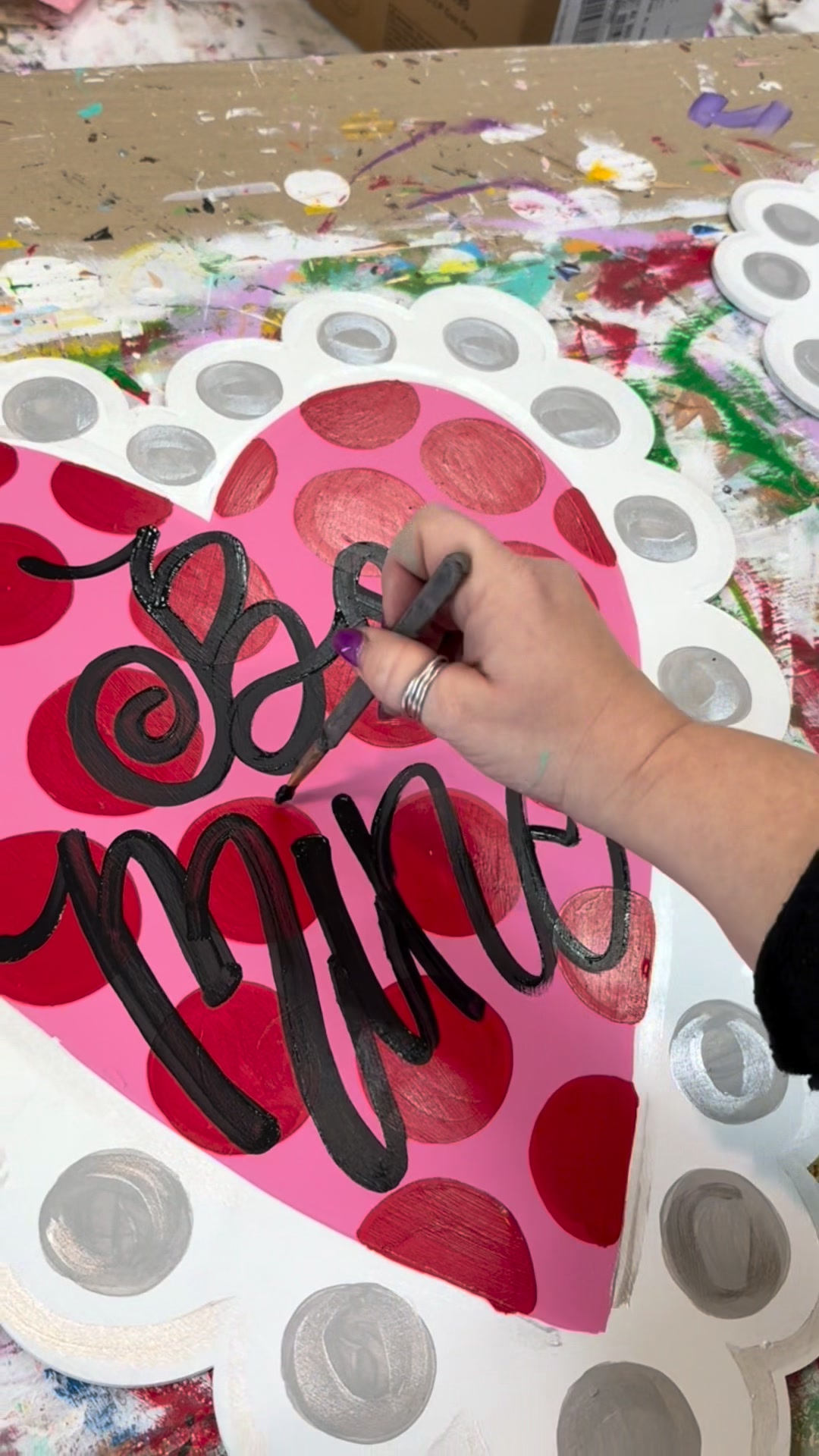 Those polka dots are also freehand 😜 ️ #painting #valentine #lettering ...
