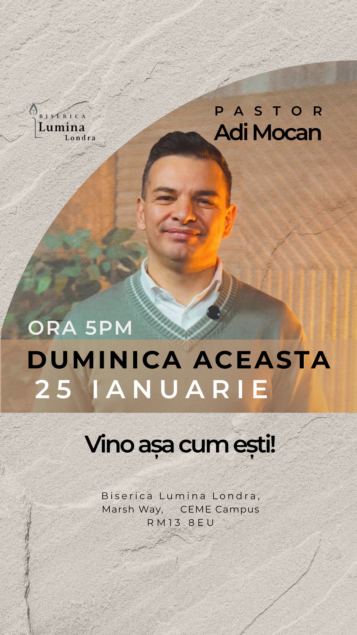 Duminica aceasta, pastorul Adi Mocan va fi împreună cu noi slujind ...