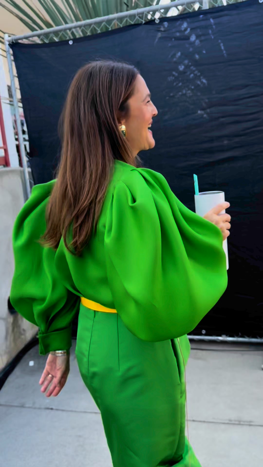 drew barrymore green dress on Filming Hollywood Squares Episode 9 With Joy PAILLETTE SEQUIN