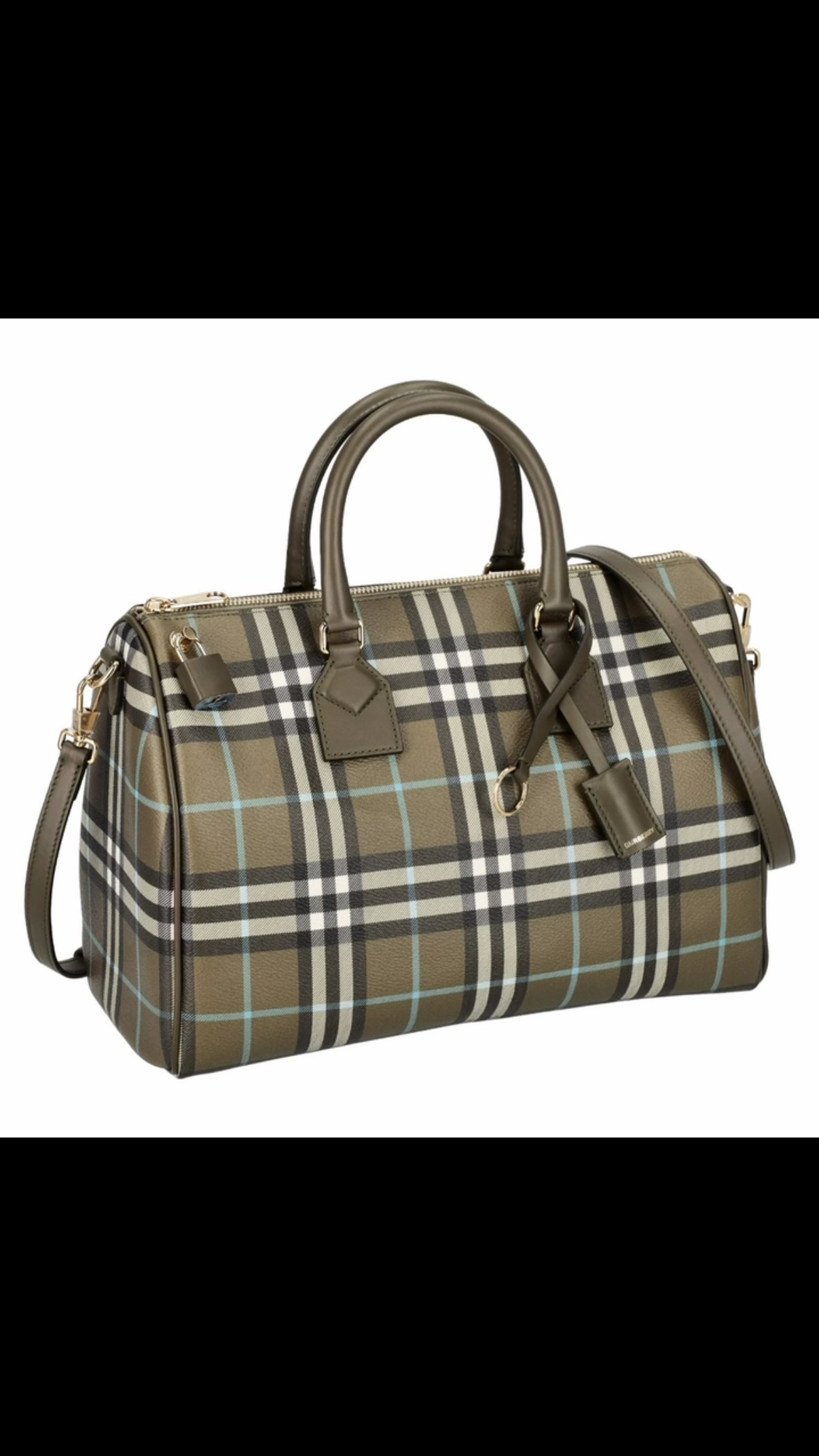 【新品】Burberry バーバリー チェック柄 ボストンバッグ 落ち着いたカーキカラーに、アイコニックなチェック柄が映えるBURBERRY
