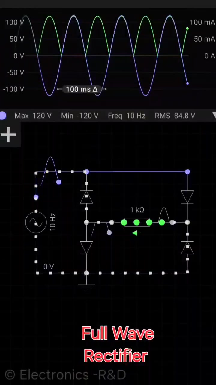 This simulation demonstrates a Full-Wave Rectifier, a circuit that ...