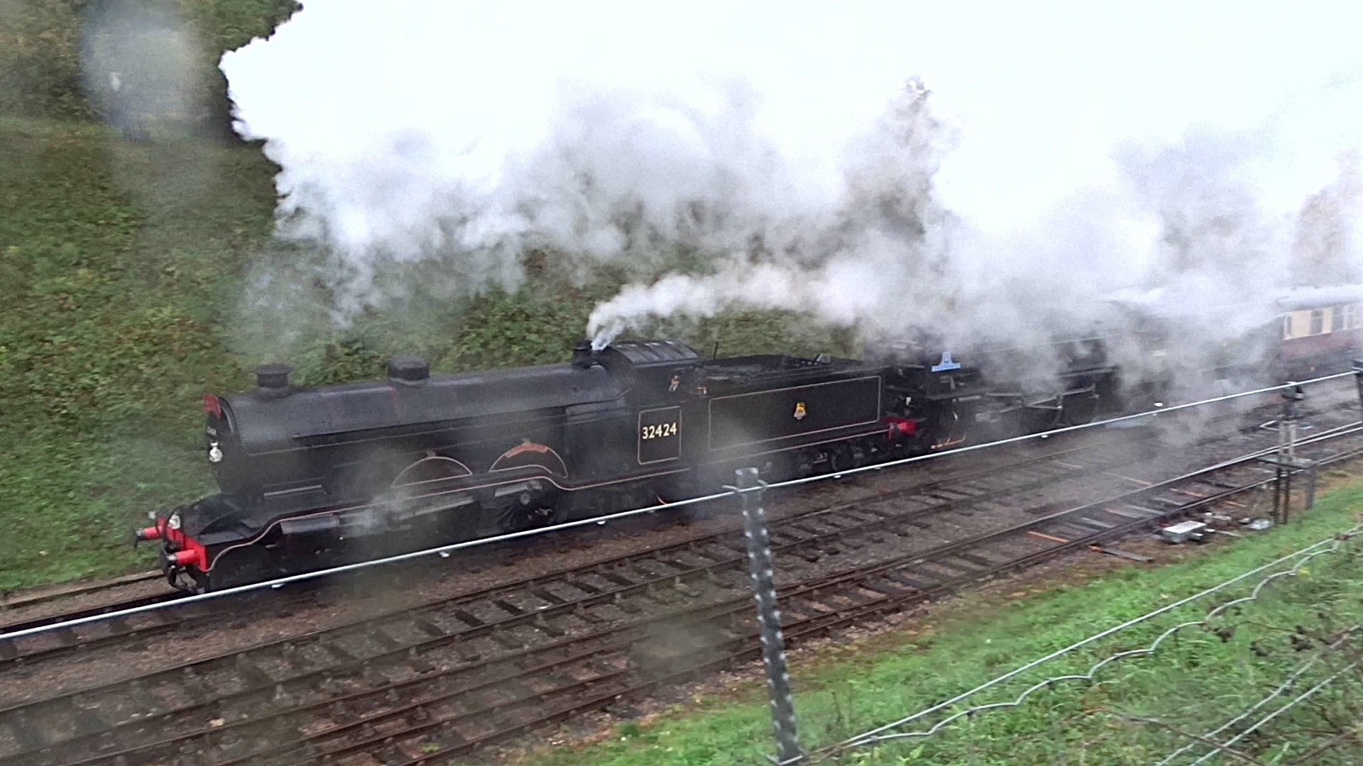 Steam double header departing Horsted Keynes station, Bluebell Railway ...