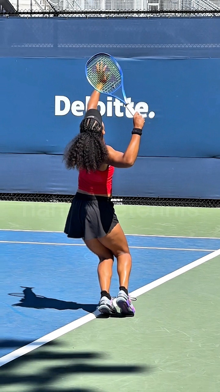 Naomi Osaka Serve Slow Motion Court Levey Back Side View at US