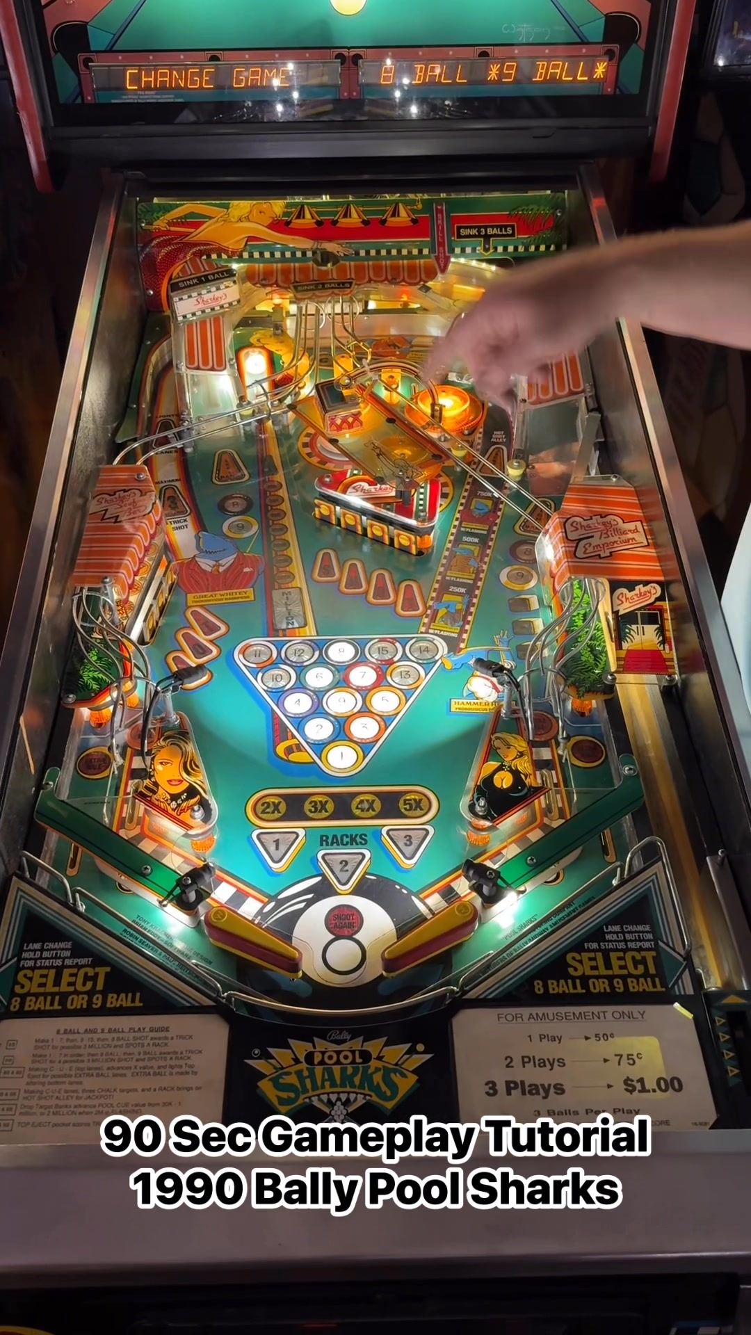 90 Second Gameplay Tutorial for 1990 Bally Pool Sharks Pinball Machine ...