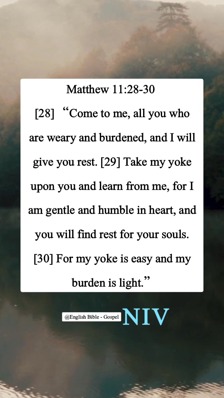 Matthew 11:28-30 [28] “Come to me, all you who are weary and burdened ...