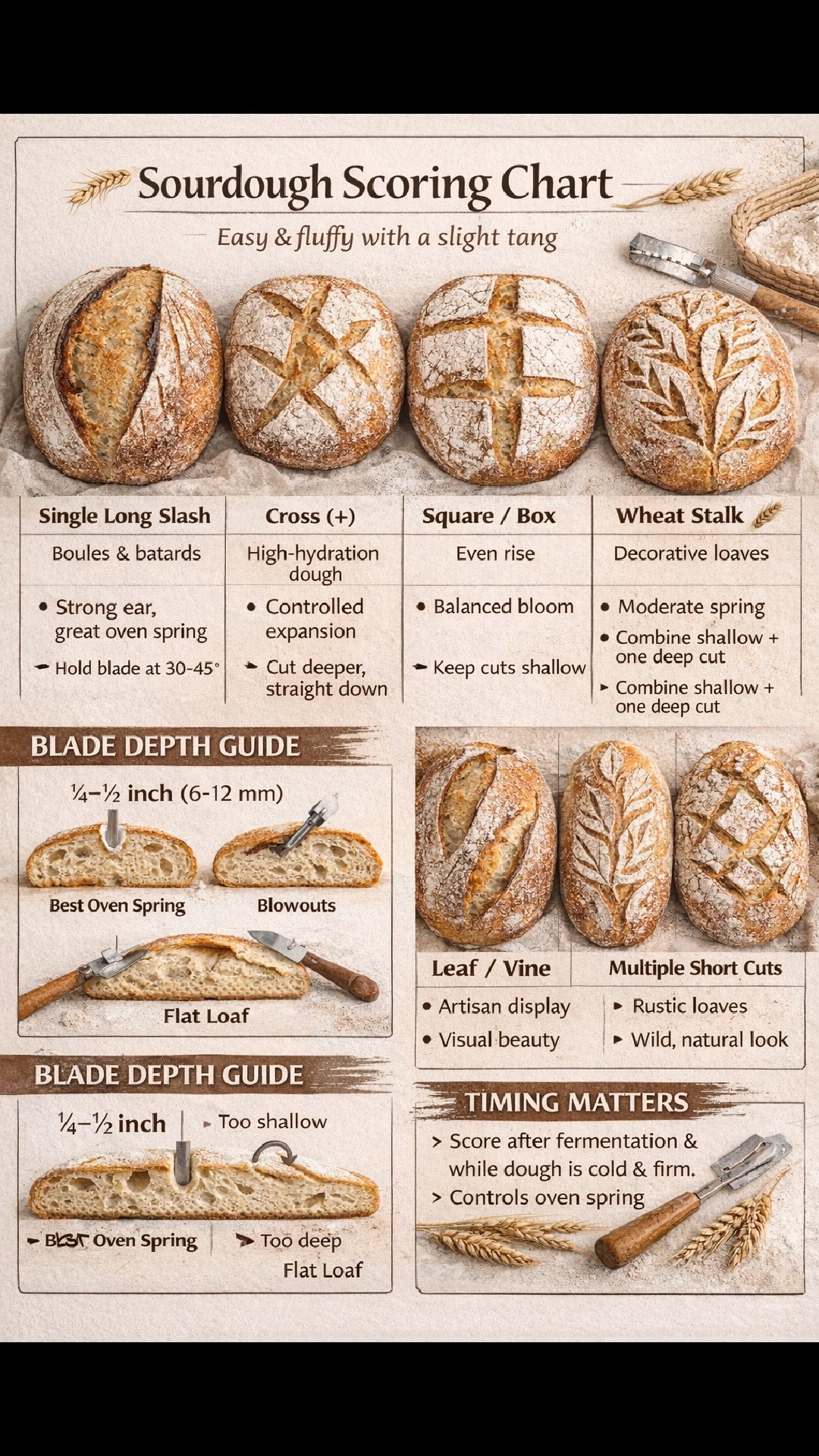 One cut can change your entire loaf. This sourdough scoring chart shows ...