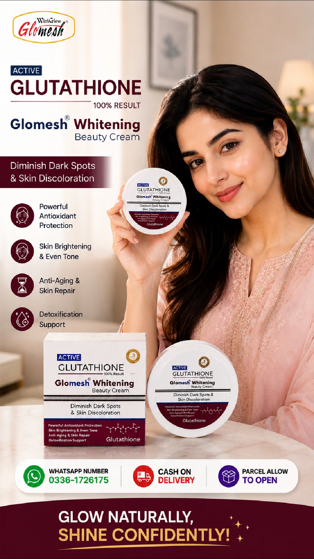 glutathione skin whitening creams in pakistan Reduce the appearance of dark spots, support an even-looking tone, and reveal a healthy glow with Glomesh Active Beauty Cream. 💖, 🛒 Shop Now: glomesh.com.pk, 📲 WhatsApp: 0336-1726175, Advanced Skincare Supplement SynaPep™ BPC-157 Treatment | Variant:Beauty Glow Ritual Bundle