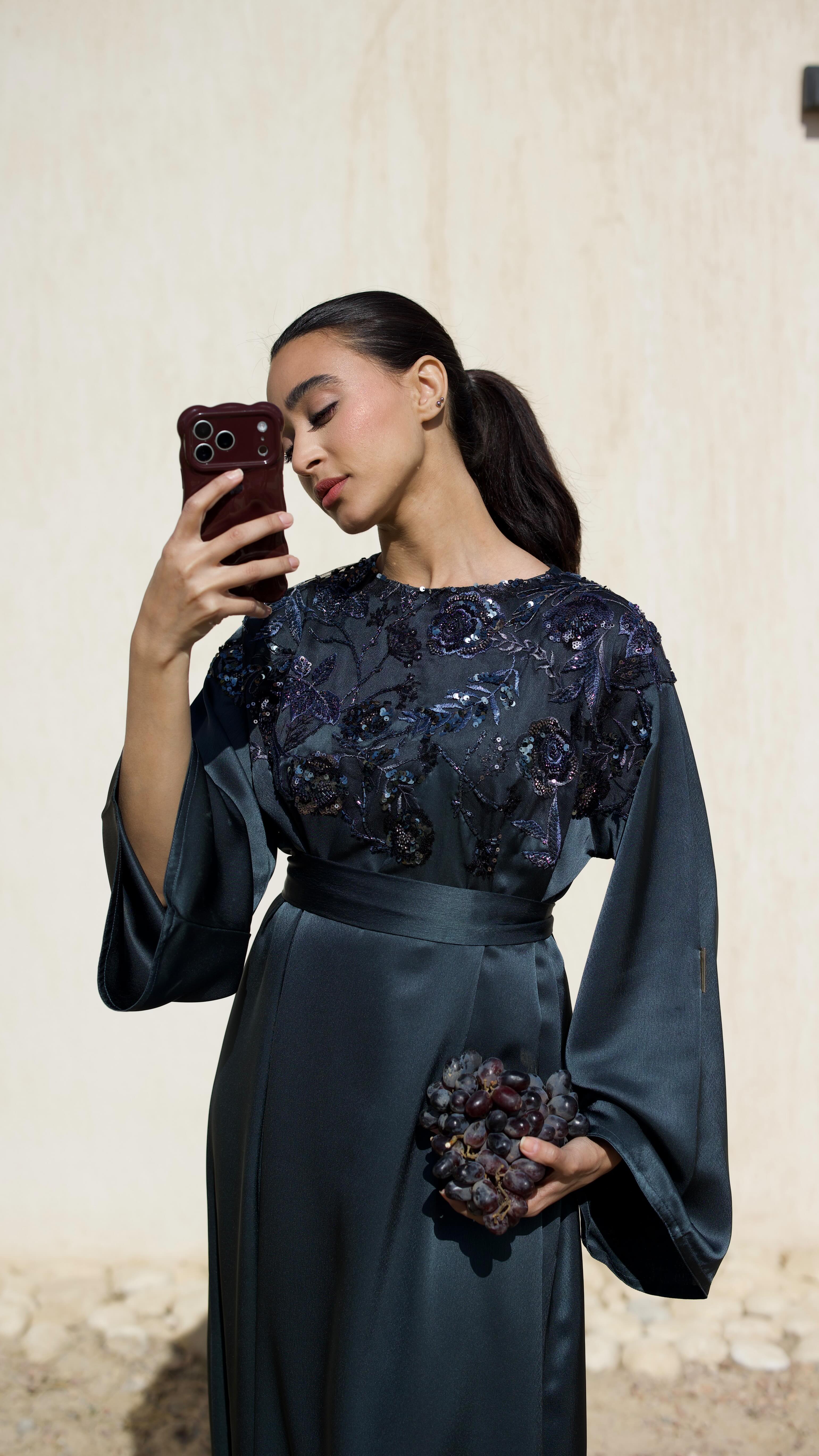 podur green dress Midnight Petal Abaya, one of the best sellers from our collection 🤍 limited stock available | Model Vivien