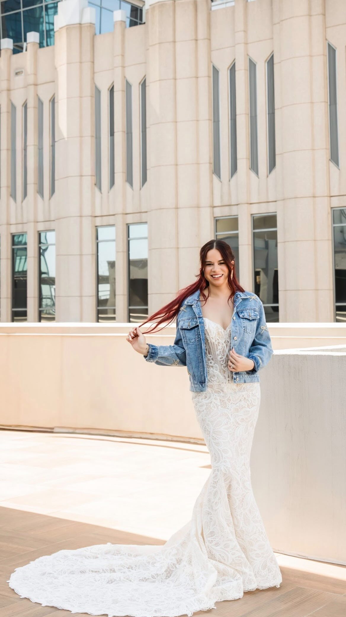 denim and lace wedding dress A little sparkle. A little denim. A whole lot of happily ever after. ✨, Our custom jackets are the perfect keepsake for every chapter of your journey—from “Yes!” to “I do” every adventure Womens Blue Nine West Model_JNS0001 Tulle Every bride is beautiful Design:Bellur Sage