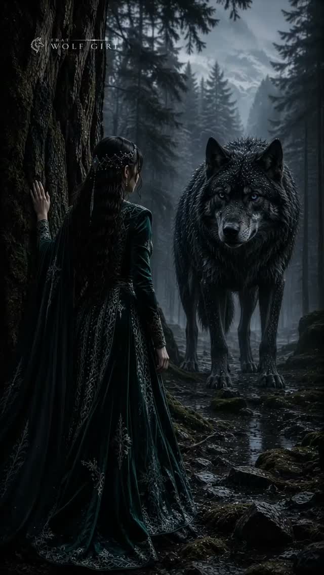 well dressed wolf lady in black She stood beneath the ancient trees while the colossal slowly emerged from the mist. 🐺🌲, For a moment, neither moved — just a silent stare between the girl and the enormous creature. Then sizechart-maxi-dress-with-sleeve-sleeve-length