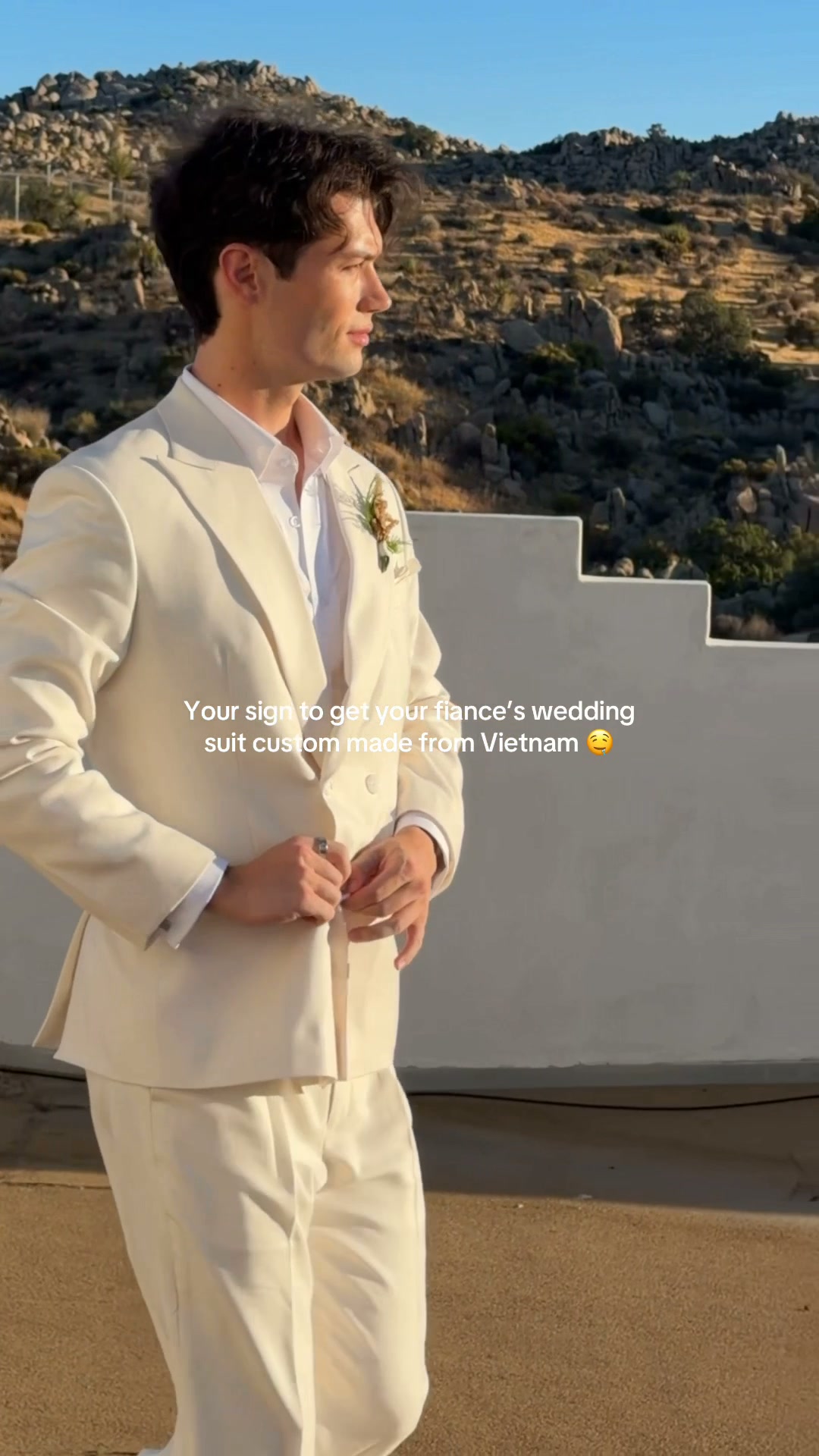 what color suit goes with a cream dress Groom wearing white wedding dress? mix and match suit combinations BRIANNAS Rich Poppy Seed Size:USA 8 (M)/40 in.(102 cm)Garment Chest YGroup_9426
