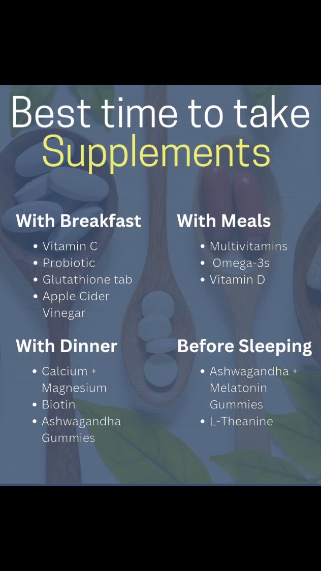 Taking supplements at the right time can make a difference.💊 Some are best taken with meals, while others are absorbed better at specific times of the day. A few simple changes to