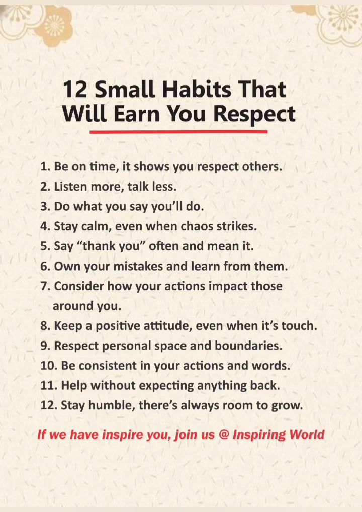 12 small habits that will earn you respect ️ . . . . #fblifestyle ...
