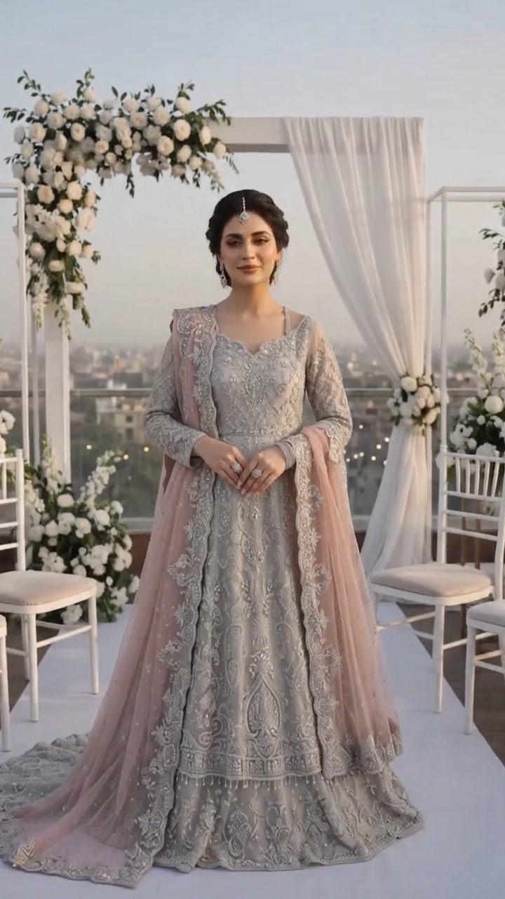 grey and pink bridal dresses pakistani **Title:** ✨ Fully Embroidered Maxi with Dupatta | Wedding Collection final-sale:1