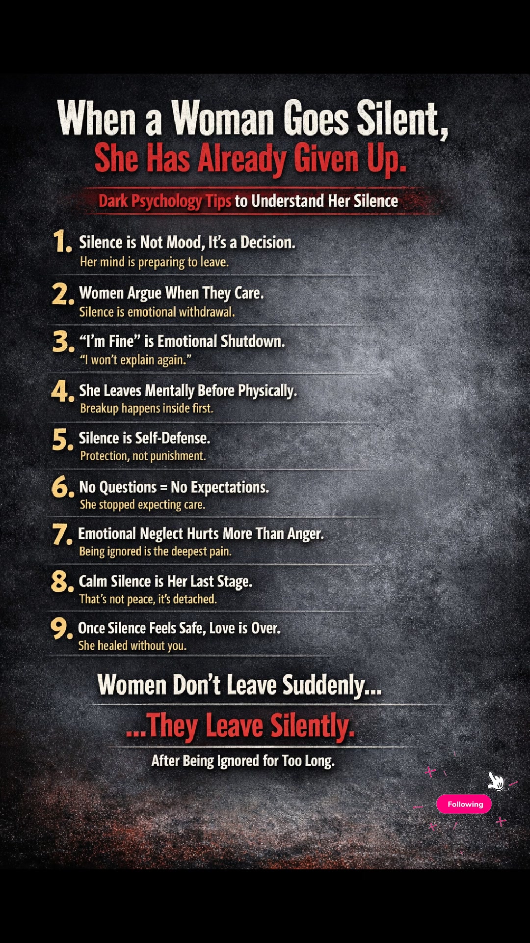 Women don’t leave suddenly. They explain, tolerate, and hope — again ...