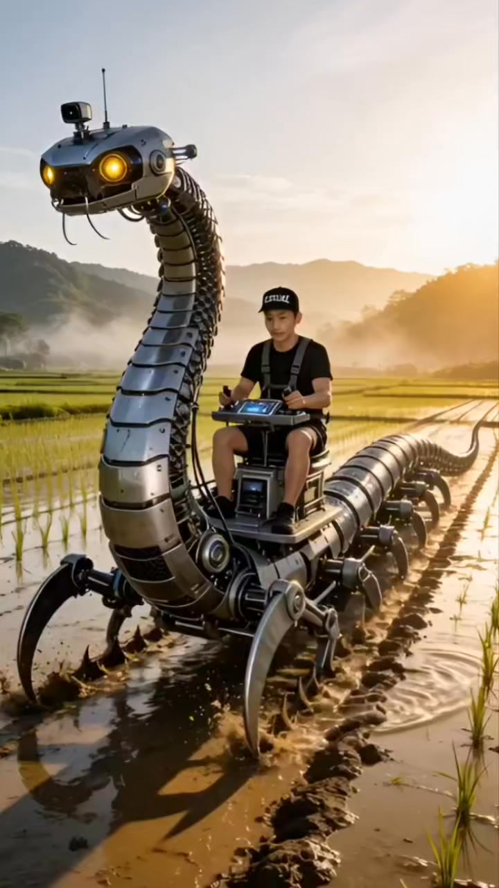 Robot snake plowing the rice fields 😱 #reels #us #usa #machine # ...
