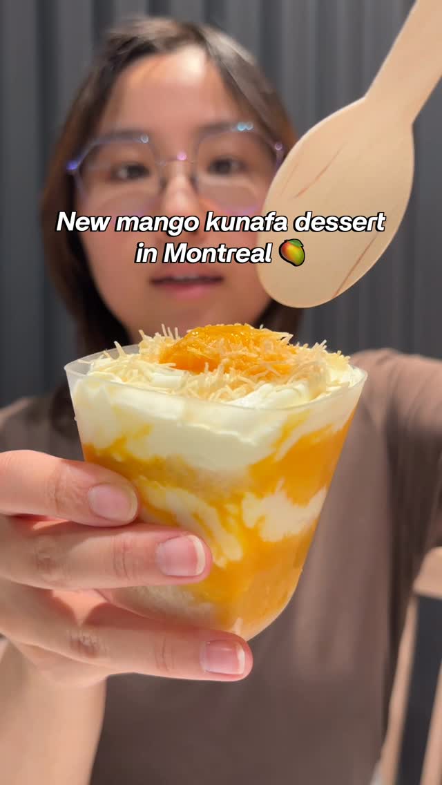 Montreal fave shawarma chain just launched their summer dessert!, ., 📍  Boustan (all locations), ., Wait did I mention it was NOT TOO SWEET? The  fresh mango pieces were really big and paired great with ...