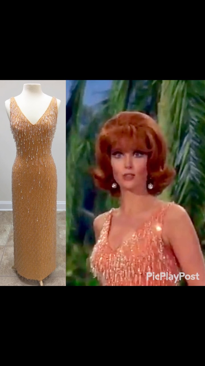 ginger gilligan's island gold dress WANTED: Where is this orange crystal beaded gown worn by Tina Louise as Grant on Gilligan’s designed by Nolan Miller?, ., ., ., #tinalouise #gingergrant #gilligansisland #nolanmiller Formal & Fancy Dresses