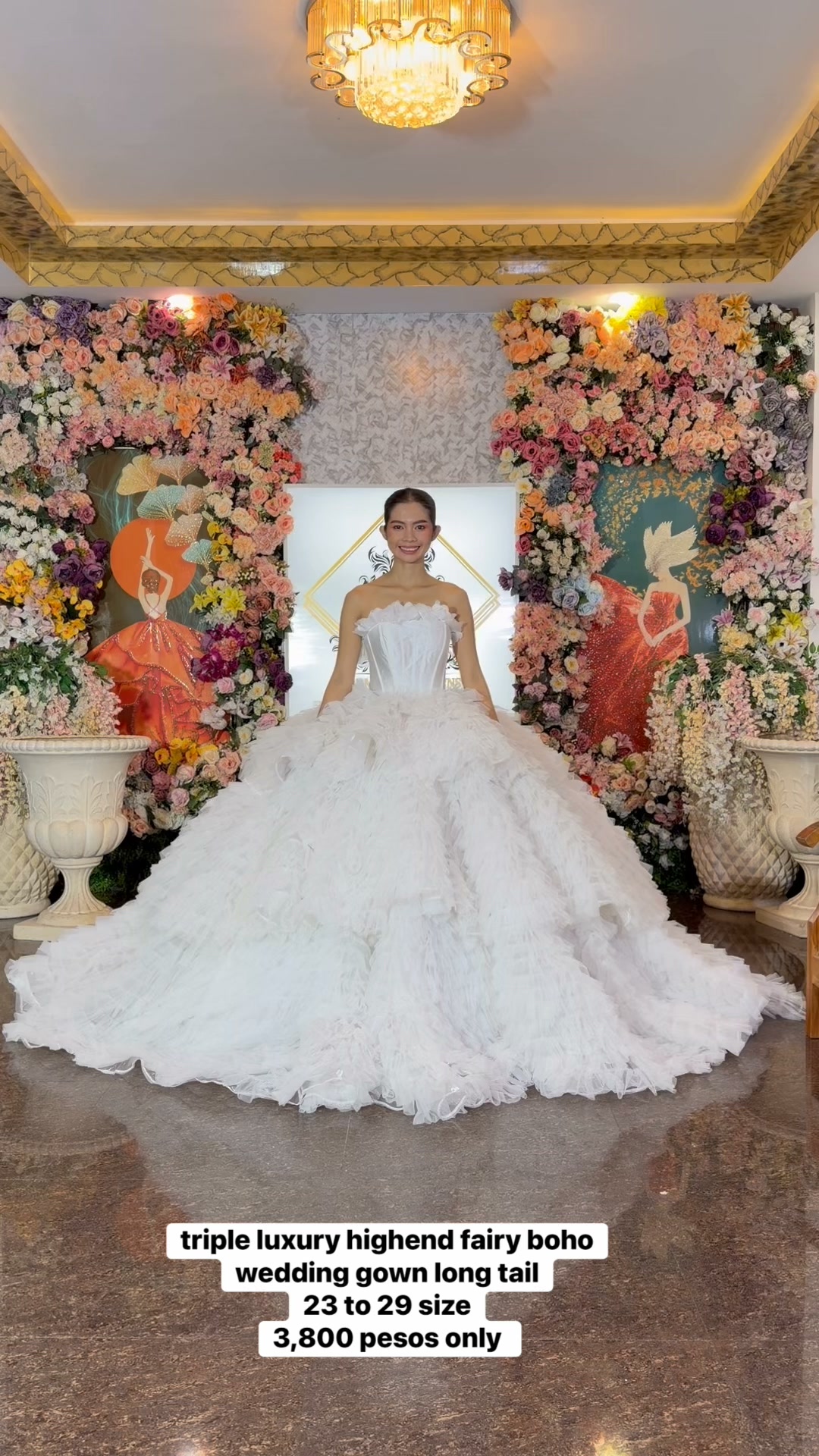 SOLD SOLD SOLD ‼️ ‼️‼️, triple luxury highend fairy boho wedding gown long tail , 23 to 29 size , 3,800 pesos only #fypviralシ #gown #weddinginspiration | Glamorosa Gowns