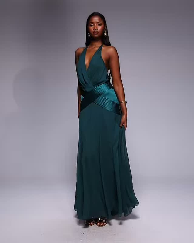 asos green halter neck dress Moteriška DESIGN beaded straps paneled maxi wrap with semi sheer godets in - $119, prekės kodas 150327139, prekės nuoroda - komentare 👇 lehenga choli online