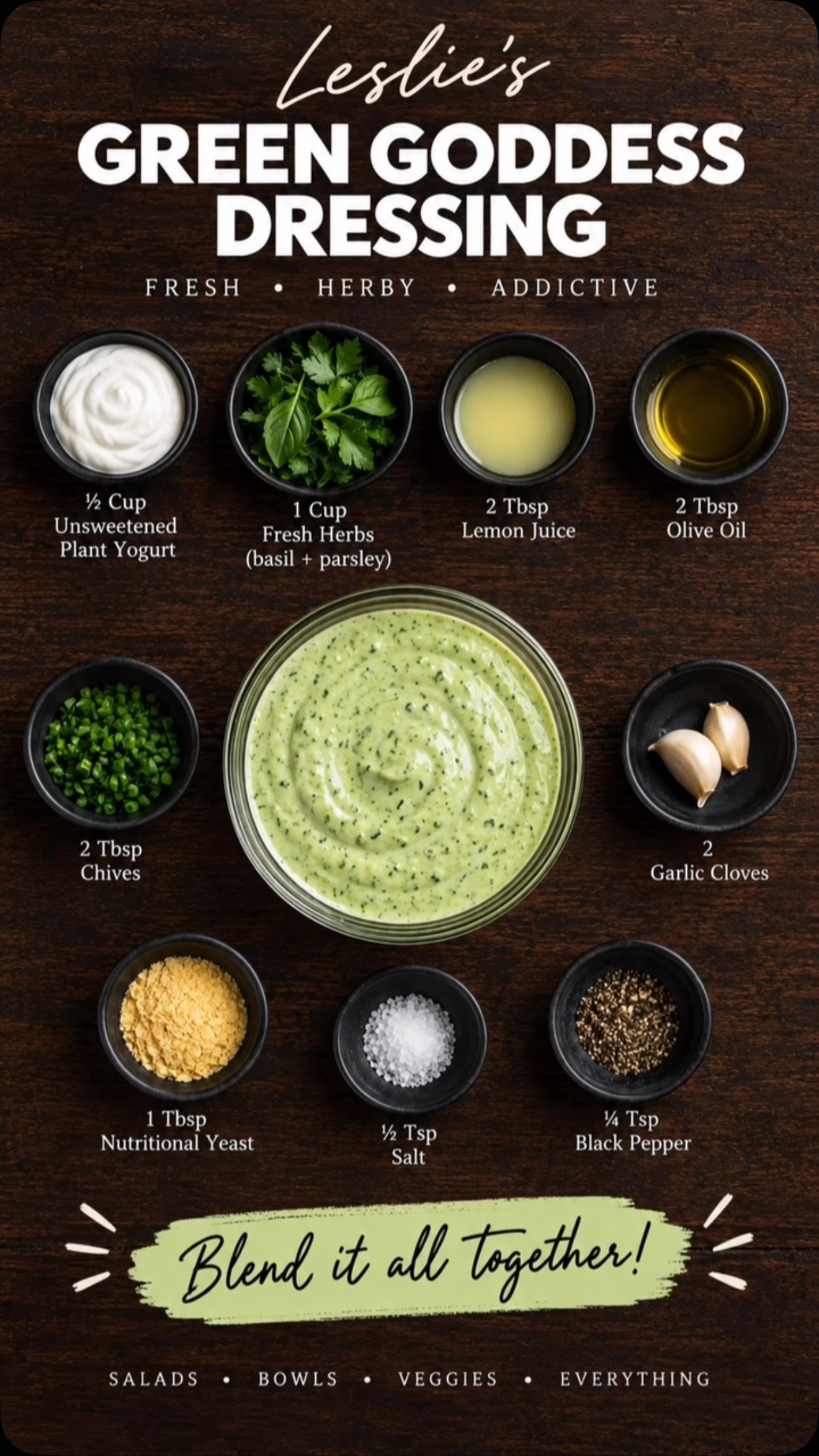 green goddess dressing with nutritional yeast This is equally as good on salad as on roasted root vegetables 🌱💚👩🏼‍🍳, #veganrecipes #dressingrecipe #greengoddess | Chef Leslie Durso girls prom dresses