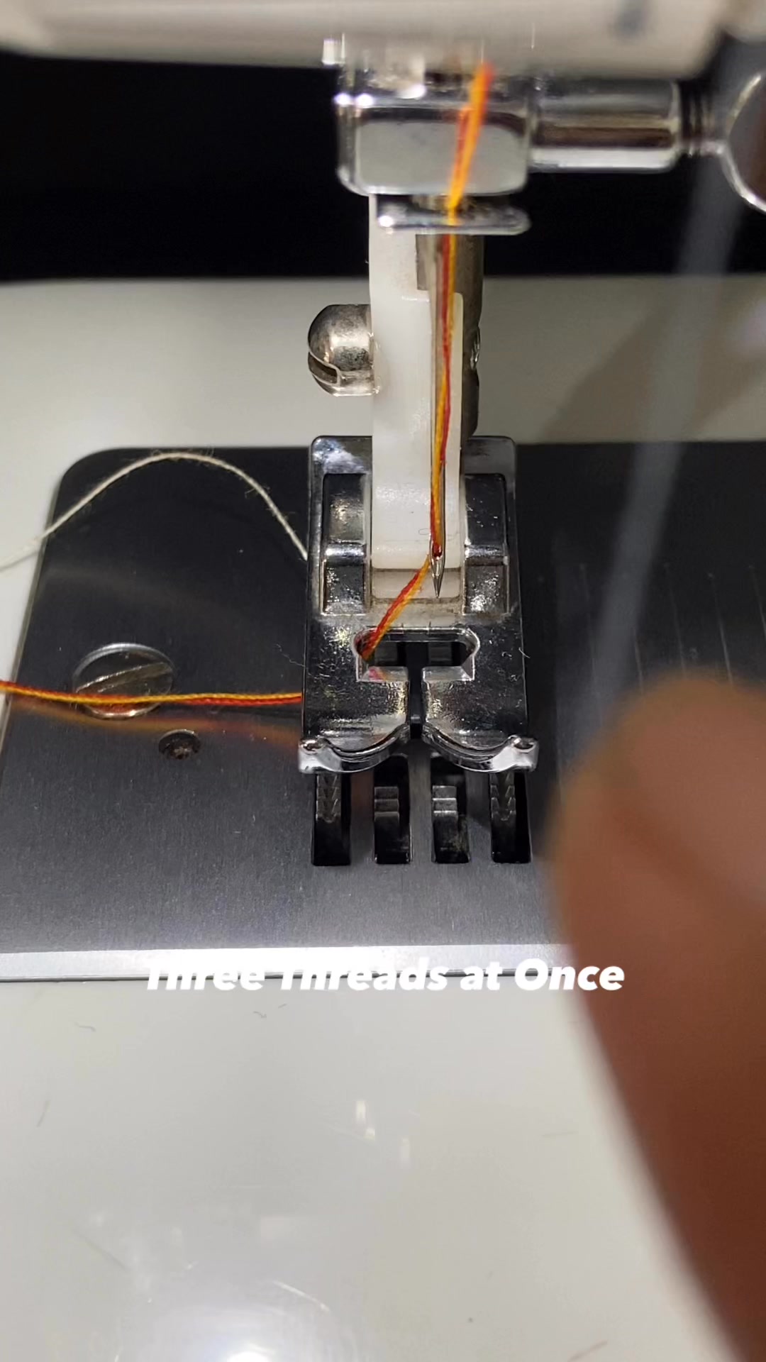 Sewing with three threads at the same time creates bold, strong, and ...