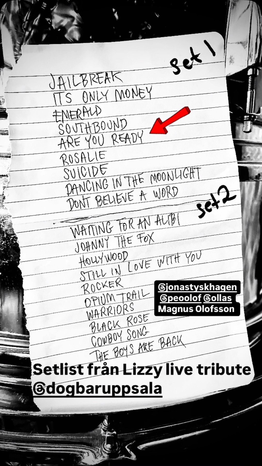 Setlist från våran Thin Lizzy Live Tribute Night i lördags . Återigen ...