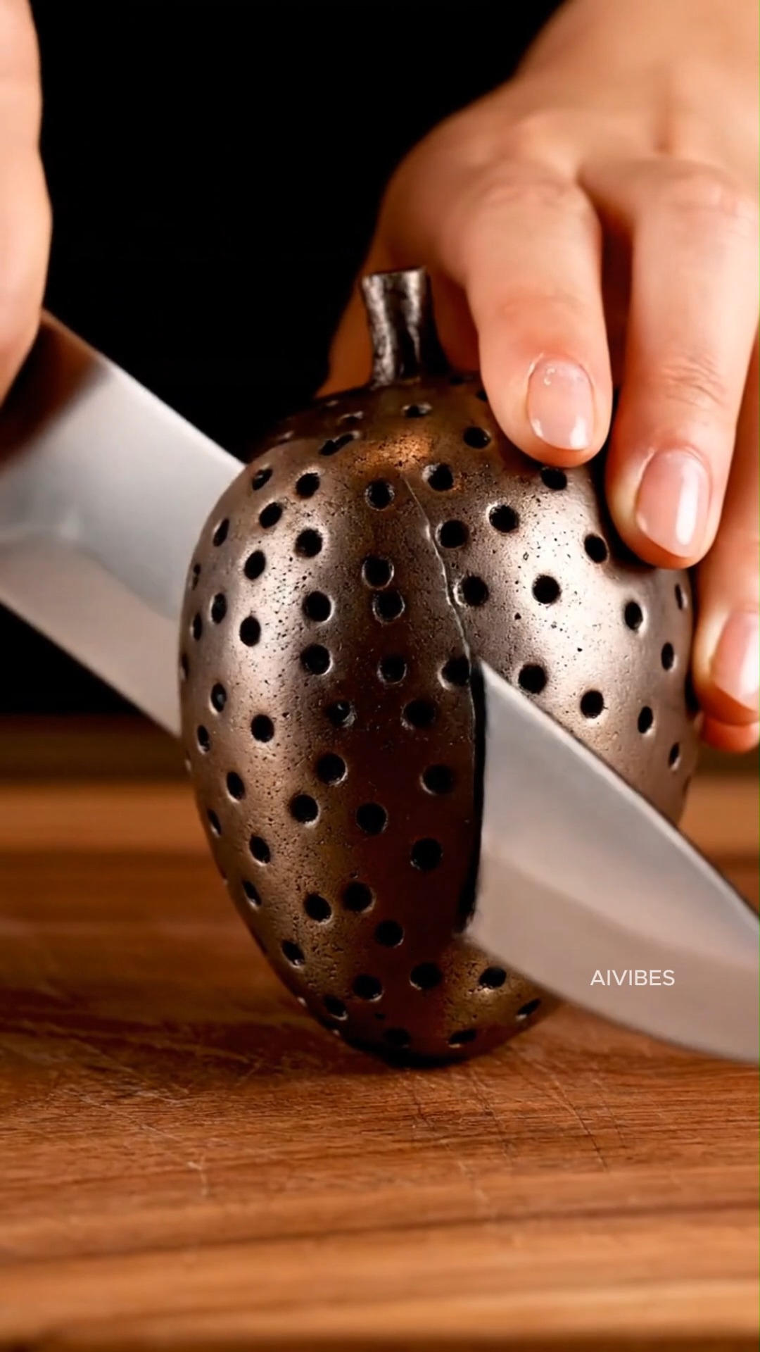 ASMR Slicing Metal Mango shape with knife. Satisfying Sound and Visual ...