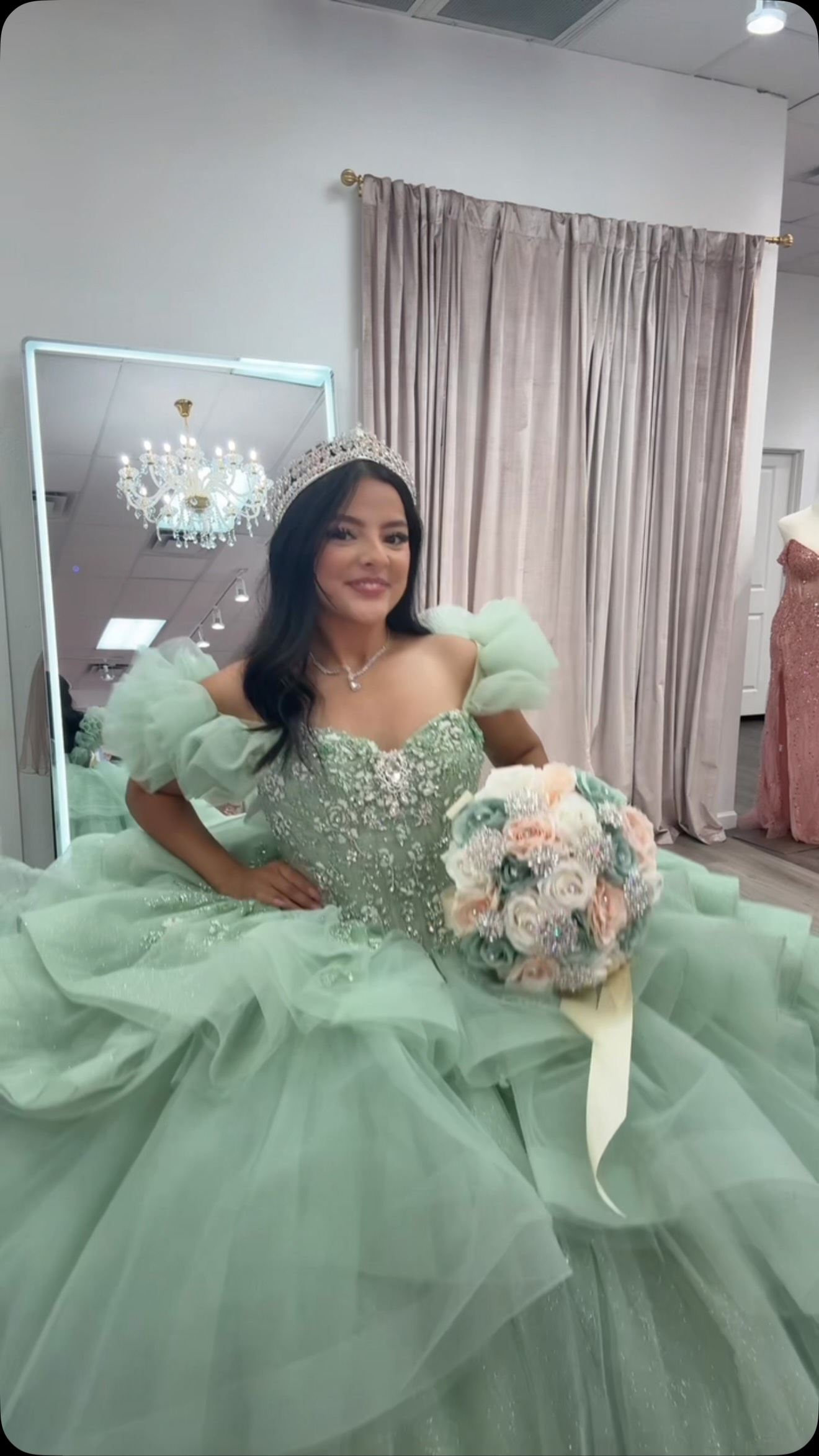mint green quince dresses Dance Away on your Day!! Come find this new Sage style with us here at Bella Style! 📍find us at 512 W. I-240 okc, ok 73139 Oklahoma’s Dresstination, OVER 100 Quince Gowns!, 405.604.5441 recomm_dr3702