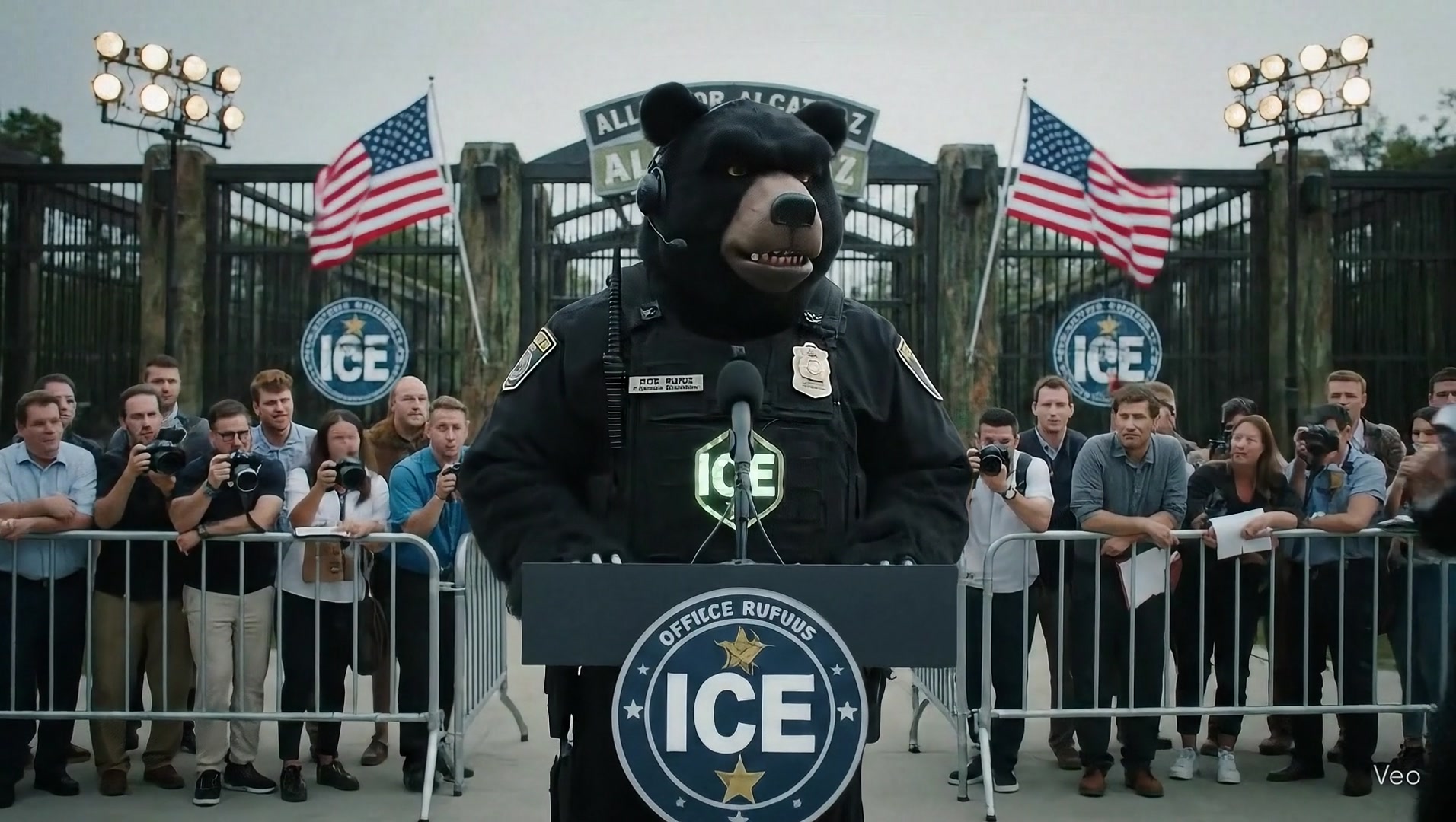 Rufus ICE Bear Holds Newsmax Press Conference at Alligator Alcatraz ...