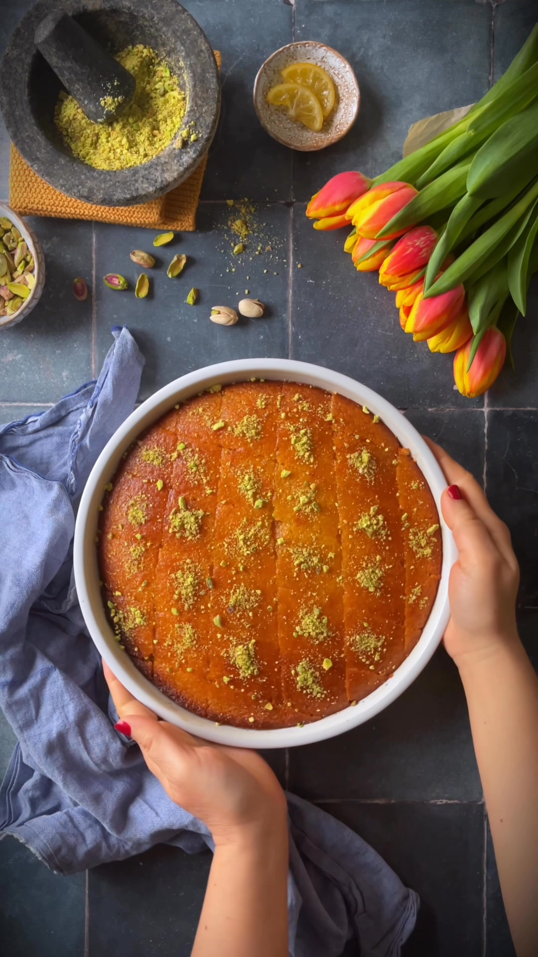 Revani (Turkish Semolina Cake). Recipe link in the comments. # ...