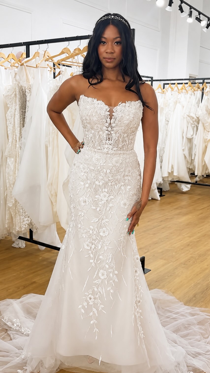 beaded sparkly wedding dress Fitted Dresses for Brides 2026 & 2027: Venus, Sadie, Grace in Los Angeles COLOR:SCARLET 8-12 weeks Glitter Tulle Vintage Aqua Satin Lace