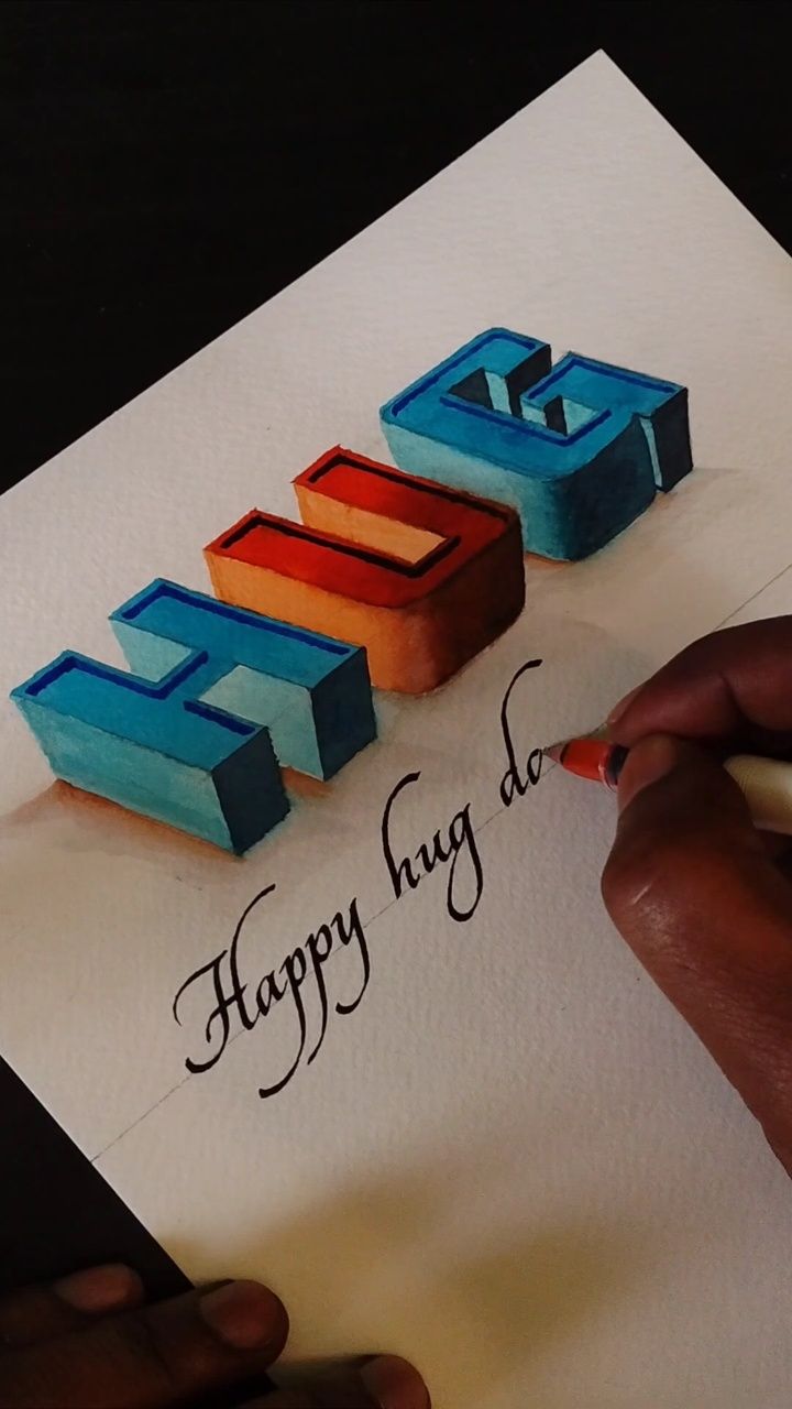 Hug in 3d shadow lettering #calligraphy #3d #lettering #shadow #art # ...