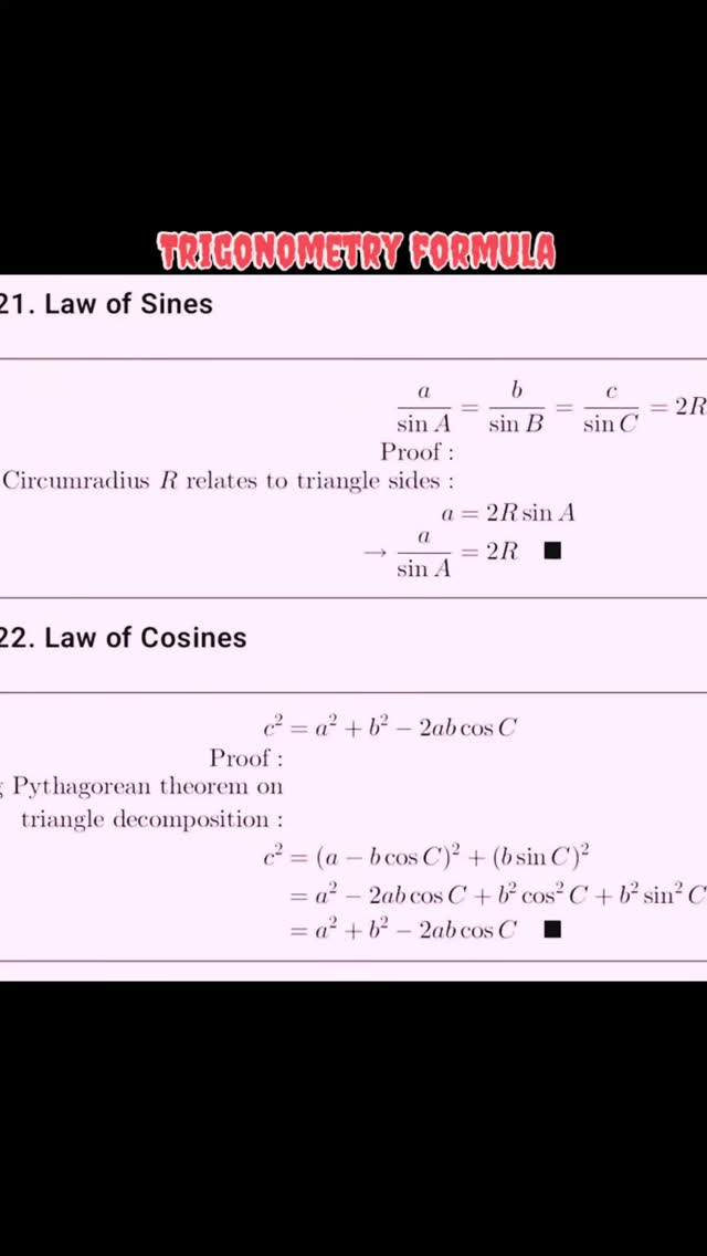 Trigonometry formula #viralreels #viral #maths #solve | Mathematics Hub | Facebook