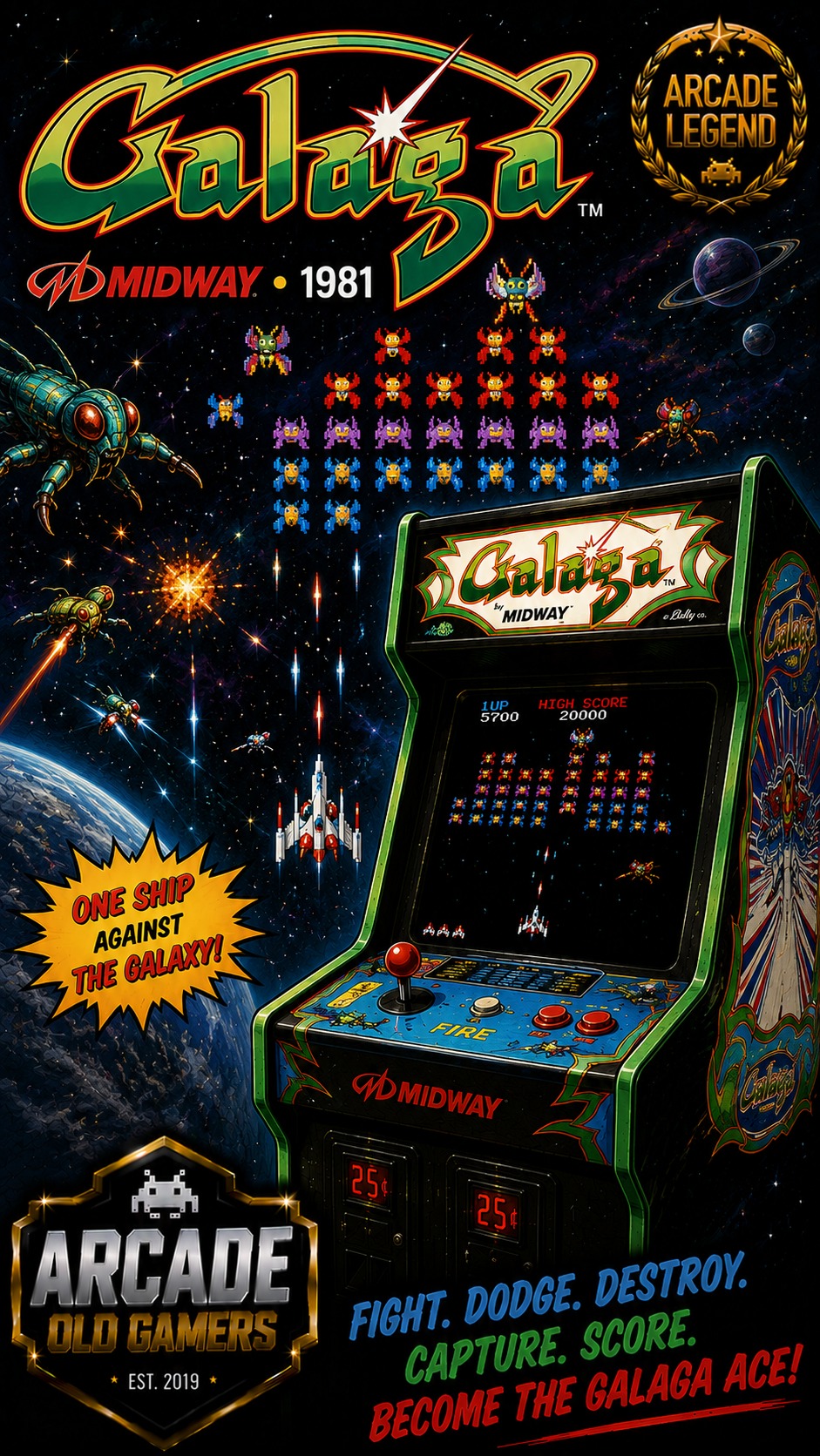 Galaga 1981 🕹️ #arcade #retrogaming #gaming4ever #Retro #arcadegames