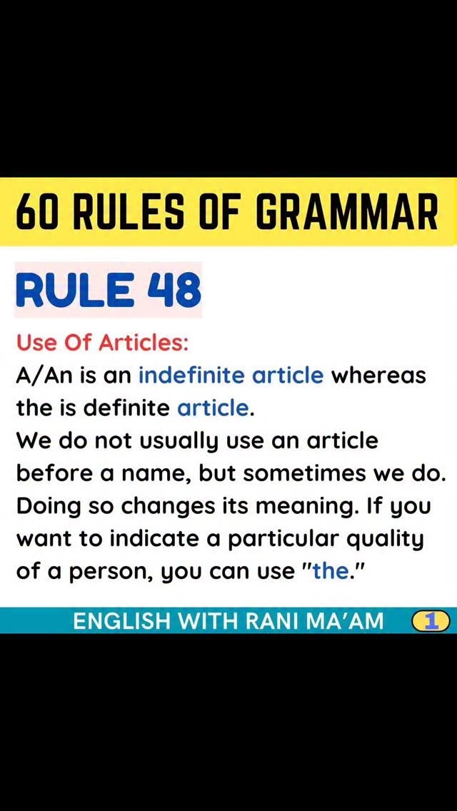60 rules of grammar | English With RANI MAM