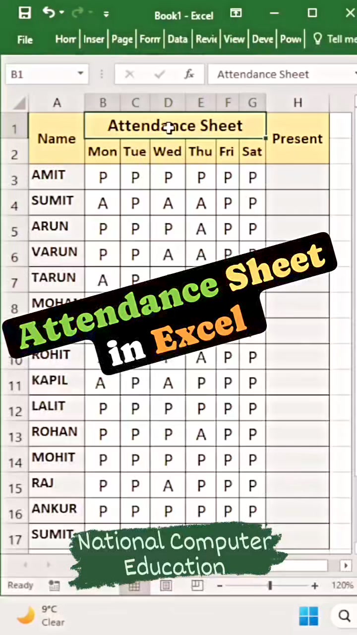 To create attendance sheet in Excel || Excel me attendance sheet