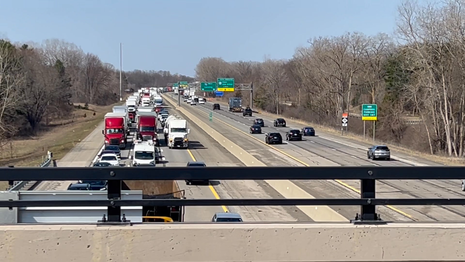 Looking east at I-96 from Pleasant Valley overpass, accident