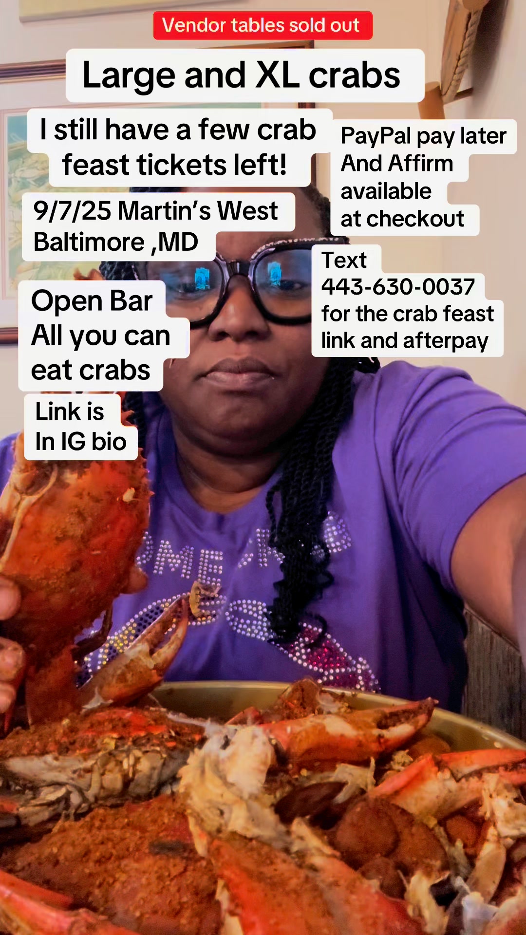 Join me on September 7, 2025 for All you can eat crabs ! #crabs # ...
