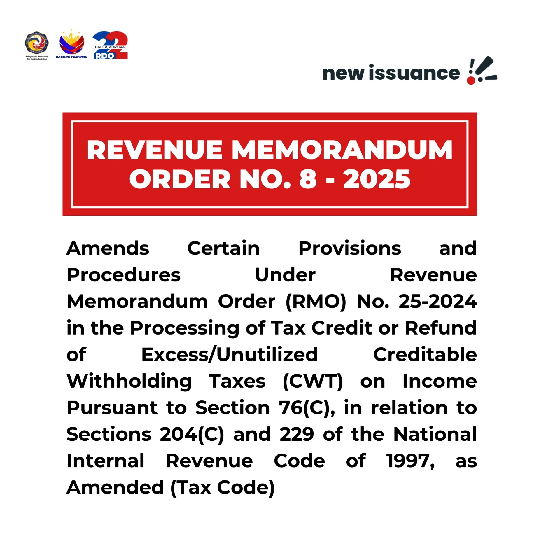 RMO No. 8-2025 Amends Certain Provisions and Procedures Under Revenue ...
