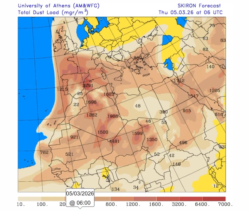 Saharan dust forecast. With rain on Thursday we could see some of it ...
