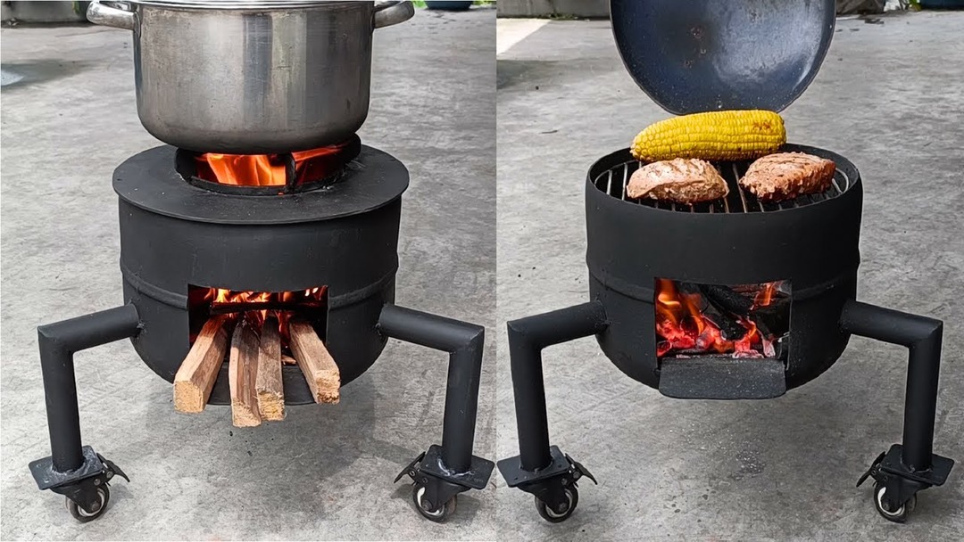 Make an outdoor wood stove from scraps Delicious grilled meat | Random ...