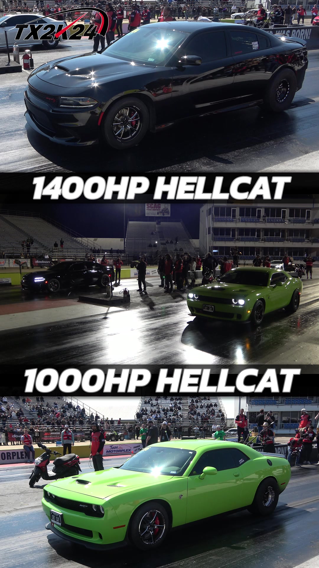 1400hp Charger Hellcat vs 1000hp Challenger Hellcat Drag Racing TX2K24 ...