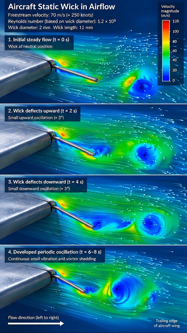 CFD visualization of Aircraft Static Wick Vibrating in Airflow