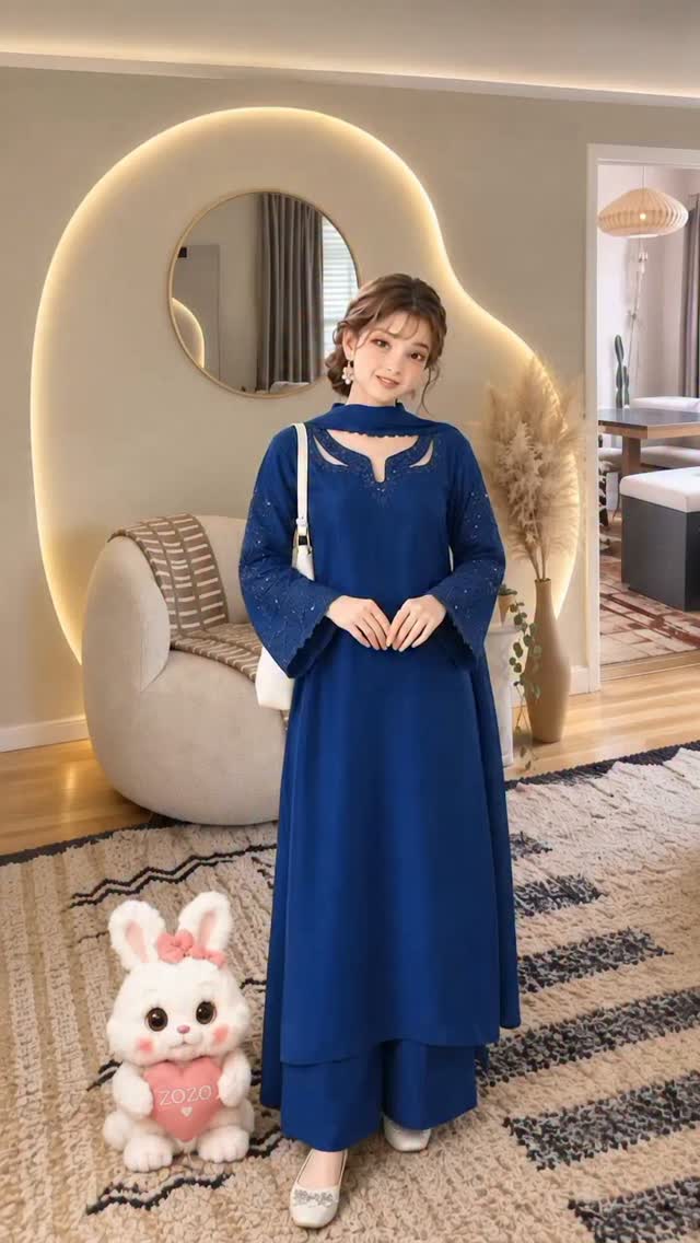 Navy Blue Silk Dress 💙✨ | Pearl Handwork Neck & Sleeves | Elegant Pakistani Dress #NavyBlueDress #SilkDress #PakistaniFashion #PearlWork #DesiFashion | Zozo