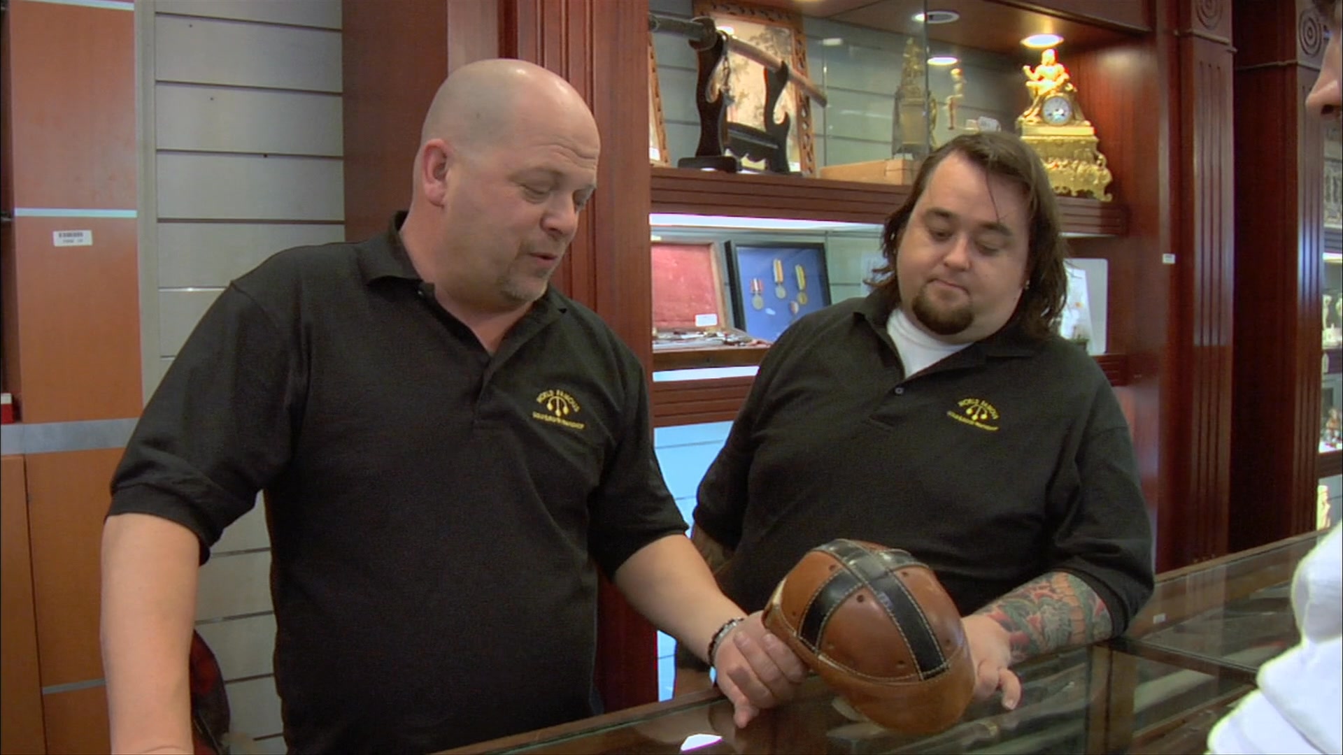 cordovan rust leather football helmet TK2 Style 1972 Washington Redskins Larry Brown Lombard  WESTBROOKSPORTSCARDS Chum and Rick check their