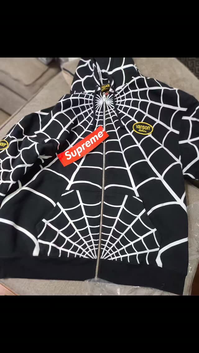 Supreme Vanson Leathers Spider-Man Zip Up Hooded Sweatshirt