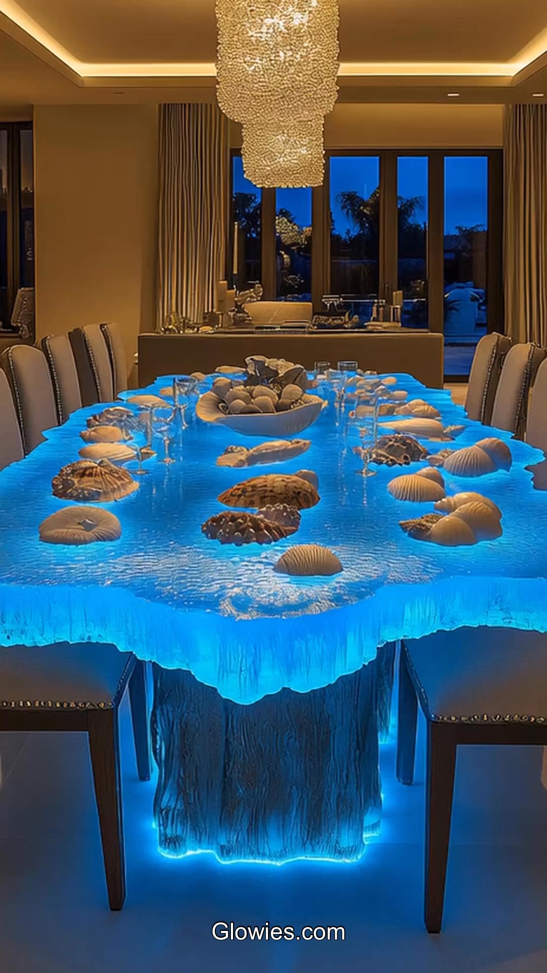 This glowing blue seashell dining table looks like it belongs in a ...